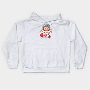 Cute Monkey Astronaut Riding Rocket Cartoon Kids Hoodie